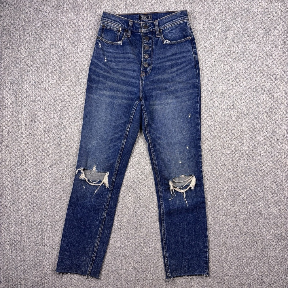 Abercrombie & Fitch Ultra High Rise Mom Jean Raw Hem Blue Women's Sz 25/0 R